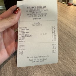 Meal for 2. Happy hour discount on drinks and cheese bread.