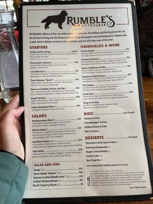Menu photo 1 Rumble's Bistro & Bar Warren, VT Menu photo 1 Rumble's Bistro & Bar Warren, VT