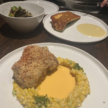 S.K.Y. - Sea bass, fried chicken, Brussels sprouts - New American Near Me - Chicago, Illinois S.K.Y. - Sea bass, fried chicken, Brussels sprouts - New American Near Me - Chicago, Illinois