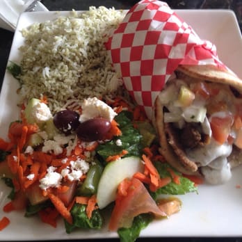 Mediterranean Cafe - Gyro with basmati rice, Greek salad with feta cheese crumble - Greek Near Me - San Diego, California Mediterranean Cafe - Gyro with basmati rice, Greek salad with feta cheese crumble - Greek Near Me - San Diego, California