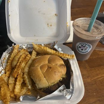Little Moo’s - plain cheeseburger, fries, and chocolate milkshake (no whipped cream or cherry) - Burgers Near Me - Byhalia, Mississippi Little Moo’s - plain cheeseburger, fries, and chocolate milkshake (no whipped cream or cherry) - Burgers Near Me - Byhalia, Mississippi