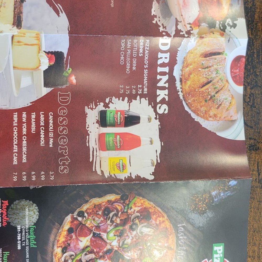 Pizzaiolo's - Paper menu (inside portion) - Italian Near Me - Cypress, Texas Pizzaiolo's - Paper menu (inside portion) - Italian Near Me - Cypress, Texas