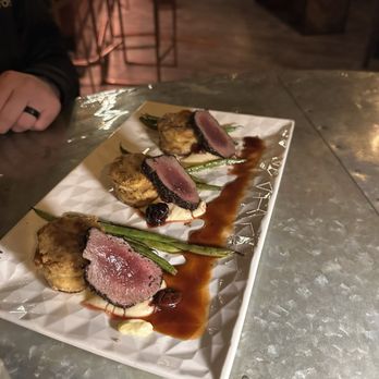 Harlow’s - Coffee rubbed venison with savory beard pudding! - American Near Me - Bonsall, California
