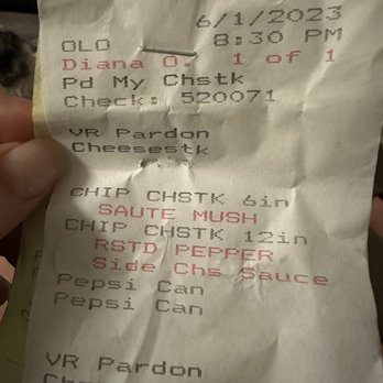 Pardon My Cheesesteak - the receipt for the cheesesteak - Cheesesteaks Near Me - Rancho Cucamonga, California