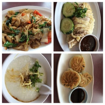 Siam Sunset - Drunken noodle w chicken, Hainan chicken, porridge with pork, leek rice pancake - Thai Near Me - Los Angeles, California Siam Sunset - Drunken noodle w chicken, Hainan chicken, porridge with pork, leek rice pancake - Thai Near Me - Los Angeles, California