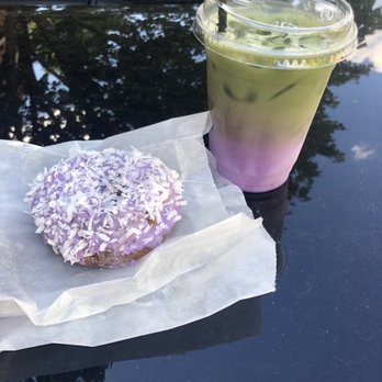 Side Practice Coffee - Ube donut with coconut and Manila matcha latte (ube, matcha, macadamia milk) - Coffee & Tea Near Me - North Chicago, Illinois Side Practice Coffee - Ube donut with coconut and Manila matcha latte (ube, matcha, macadamia milk) - Coffee & Tea Near Me - North Chicago, Illinois