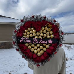 Forever Roses By Yanely - Luxury 30 roses with chocolate heart bouquet