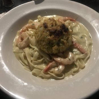 Mo's Seafood - Crab cake over shrimp fettuccine - Seafood Near Me - Towson, Maryland