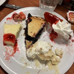Cheesecake, blueberry pie, strawberry shortcake, banana pudding