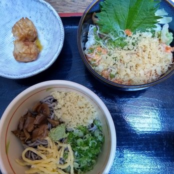 Marumi - Spicy salmon bowl with cold soba and fried shumai - Sushi Bars Near Me - New York, New York Marumi - Spicy salmon bowl with cold soba and fried shumai - Sushi Bars Near Me - New York, New York