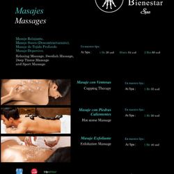 Masaje y Bienestar - Our massage Menu / Nuestro menu de masajes. Page 2/2