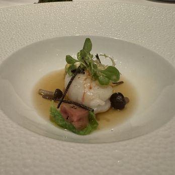 Le Bernardin - Seared Langoustine; Foie Gras-Cabbage Confit, Truffled Consommé - French Near Me - New York, New York Le Bernardin - Seared Langoustine; Foie Gras-Cabbage Confit, Truffled Consommé - French Near Me - New York, New York