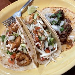Shrimp street taco, chicken taco, Barbacoa street taco Shrimp street taco, chicken taco, Barbacoa street taco