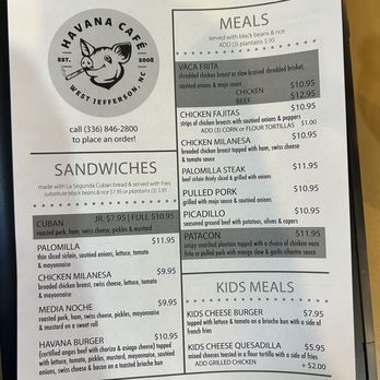 Havana Cafe - Menu - Cuban Near Me - West Jefferson, North Carolina