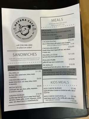 Menu photo 2 Havana Cafe West Jefferson, NC