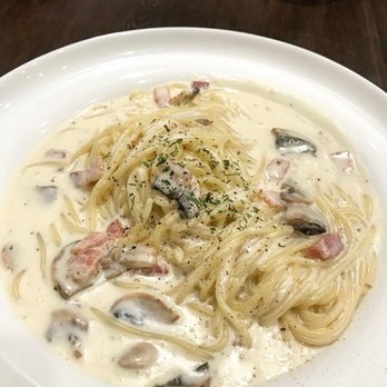 Cafe SoBahn - Carbonara Pasta with Bacon & Mushroom $11.99 - Korean Near Me - Coquitlam, British Columbia