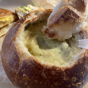 Panera Bread - Broccoli cheddar Soup In A Sourdough Bread Bowl Chipotle Chicken - Sandwiches Near Me - San Jose, California Panera Bread - Broccoli cheddar Soup In A Sourdough Bread Bowl Chipotle Chicken - Sandwiches Near Me - San Jose, California
