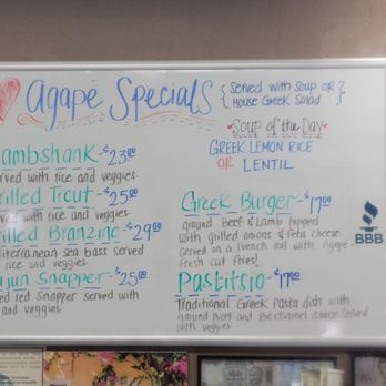 Agape Grill - Whiteboard menu behind cashier - Greek Near Me - Sunnyvale, California