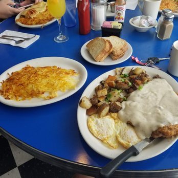 Bert's Diner - Country fried steak n eggs with country potatoes, sourdough toast and side of hashbrowns. - Diners Near Me - Elk Grove, California Bert's Diner - Country fried steak n eggs with country potatoes, sourdough toast and side of hashbrowns. - Diners Near Me - Elk Grove, California
