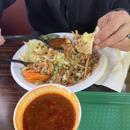 Carnitas and consume for the tacos. Carnitas and consume for the tacos.