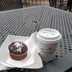 Connection Café - Chocolate muffin among the numerous pastry offerings.