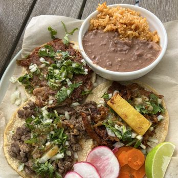 Rico Rico Taco - 3 tacos: carnitas, al pastor, carne asada, with rice and beans - Tacos Near Me - San Ramon, California Rico Rico Taco - 3 tacos: carnitas, al pastor, carne asada, with rice and beans - Tacos Near Me - San Ramon, California