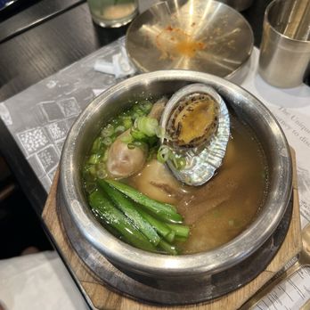 POGU - Abalone hot pot in chicken broth. A whole chicken in broth! - Korean Near Me - Daly City, California POGU - Abalone hot pot in chicken broth. A whole chicken in broth! - Korean Near Me - Daly City, California