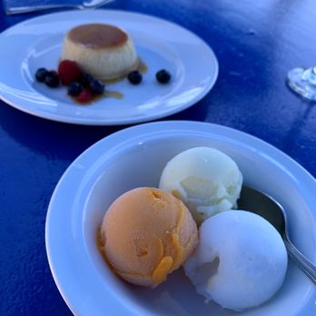 Las Brisas - Flan and trio of sorbet - Mexican Near Me - Laguna Beach, California Las Brisas - Flan and trio of sorbet - Mexican Near Me - Laguna Beach, California