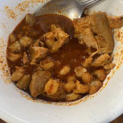 Tacos el Gordo - Pozole with chunks of meat.