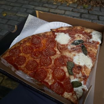 Burrata Basil Pizza - Pepperoni (left), Burrata Basil (right) - Italian Near Me - New York, New York