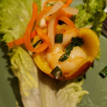 Anh and Chi - Crispy prawn cake served with lettuce, mixed herbs and chili fish sauce - Vietnamese Near Me - Vancouver, British Columbia