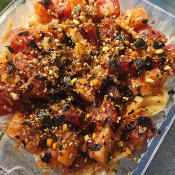 Kawamata Seafood - Large poke - white rice, ahi tuna + salmon in original sauce with furikake - delicious !! - Hawaiian Near Me - Dana Point, California Kawamata Seafood - Large poke - white rice, ahi tuna + salmon in original sauce with furikake - delicious !! - Hawaiian Near Me - Dana Point, California