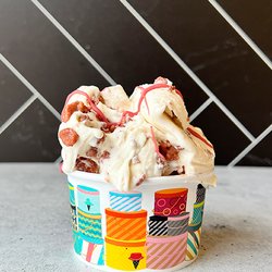 An's Hatmakers - Ruby Velour - salted caramel gelato with chunks of waffle cones coated in ruby chocolate.