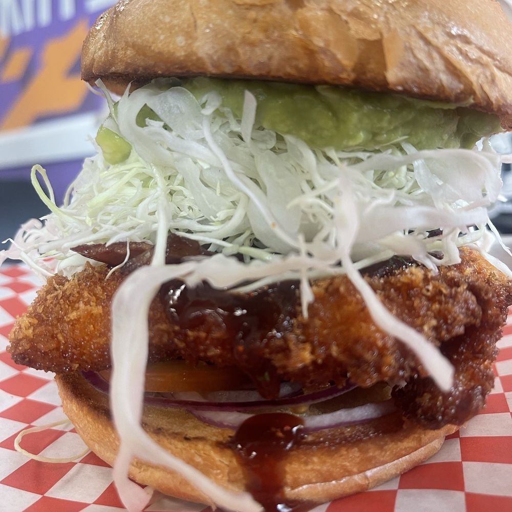 The Baja Dori with the thick spread of guac over cabbage and a huge chicken katsu