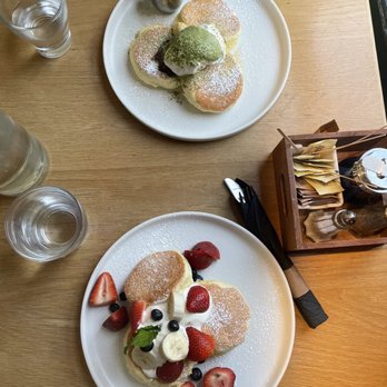 Flipper’s - Top: matcha pancakes * Bottom: fresh fruit pancakes - Pancakes Near Me - New York, New York