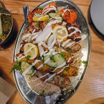 Al Azeez Grill - Platter for 2-3 can feed 4-5. There is a lamb shank hidden underneath the rice - Middle Eastern Near Me - Fullerton, Pennsylvania