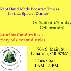 Camelias Candles - Camelias Candles is your place for Beeswax Tapers. These are great for special occasion dinners, Sabbath or Sunday & Lenten Devotionals