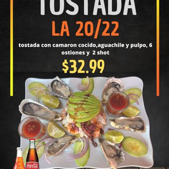 Mariscos Mi Compa Guero - Una rica tostada de camaron,aguachile y pulpo y aguacate con 6 ostiones en su concha y 2 shot - Seafood Near Me - South Gate, California Mariscos Mi Compa Guero - Una rica tostada de camaron,aguachile y pulpo y aguacate con 6 ostiones en su concha y 2 shot - Seafood Near Me - South Gate, California