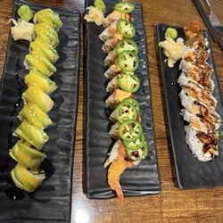 Hibachi One - Midtown roll, Blazing Sunset roll, and Lobster tempura roll