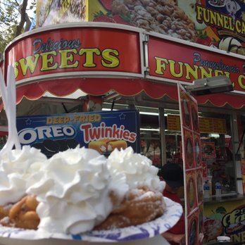 Alameda County Fair - Cinnamon Sugar & Whipped Cream Funnel Cake ($8.75)- 3.5/5 stars - Festivals Near Me - Pleasanton, California