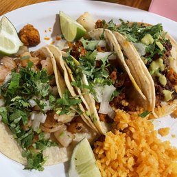 Tacos al pastor, chorizo and shrimp