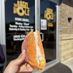 The Bagel Hole - Rainbow bagel with honey walnut cream cheese (100000/10)
