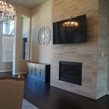 Chic Floors - Shaw Rockwood Porcelain Tile, color Quarry (on fireplace) - Flooring Near Me - Spring, Texas