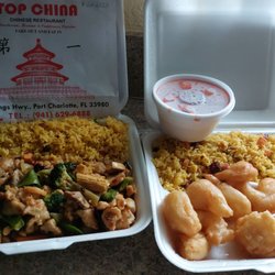 Top China - Hunan Chicken and Sweet and Sour Shrimp.  Hugh lunch portions.