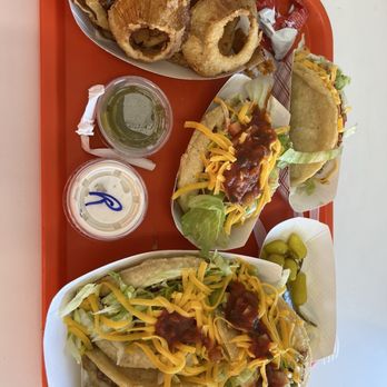 Arturo's Puffy Taco - Ground beef fluffy tacos & Onion rings! - Mexican Near Me - Whittier, California