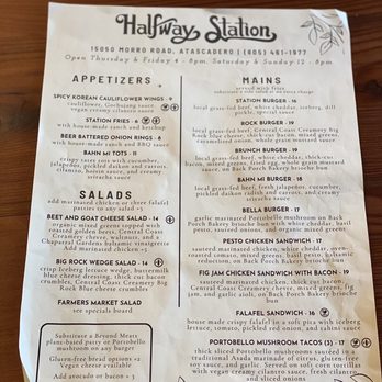 Halfway Station - Menu 12-10-23 - New American Near Me - Atascadero, California