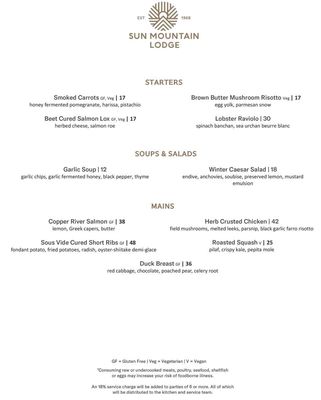 Menu photo 2 The Dining Room at Sun Mountain Lodge Winthrop, WA Menu photo 2 The Dining Room at Sun Mountain Lodge Winthrop, WA