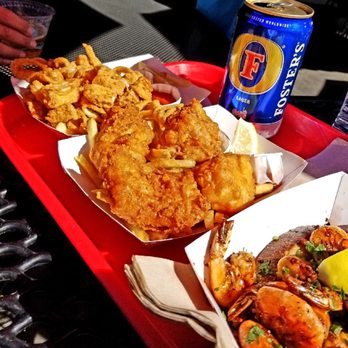 Chowder Hut - Fish and French fries with a cold fosters deelicious. The half pound shrimp suck.Calimari rubbery. Surprisingly cheeseburger looked goood. - Seafood Near Me - San Francisco, California