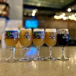 a row of glasses of beer a row of glasses of beer