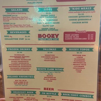 Boozy Tacos and Tap - Menu photo - Tacos Near Me - El Paso, Texas
